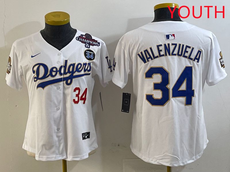 Youth Los Angeles Dodgers #34 Valenzuela White Game 2025 Nike MLB Jersey style 327->youth mlb jersey->Youth Jersey